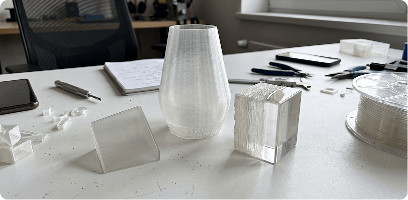 Translucent and transparent PETG printed parts
