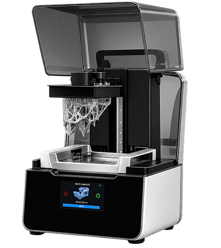 SLS 3D printer with sintered part on build plate